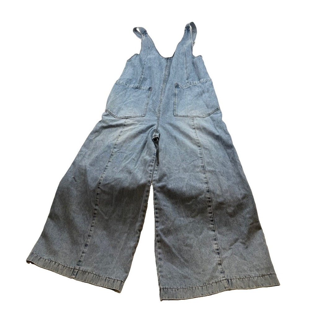 NWT Free Market Flying Tomato Denim Overalls Light Wash Wide Leg Jumpsuit Size L